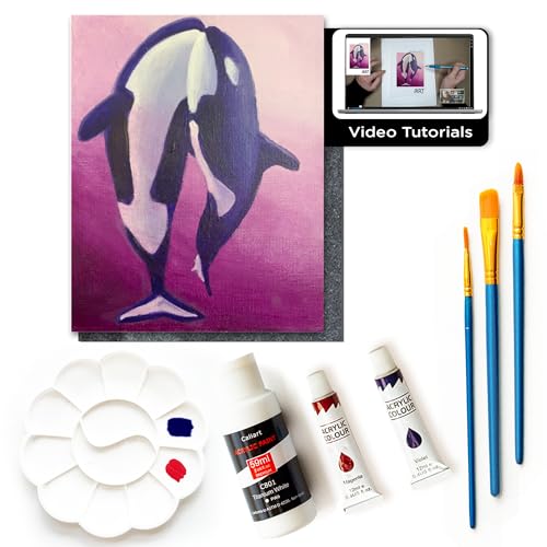Painting4Real DIY Painting Class Kits for Adults with Video Tutorials, Learn to Paint Dancing Whales, How to Paint with Acrylic Paint Sets for Adult, 9 Peices Art & Painting Supplies Gifts for Mom - color: Dancing Whales