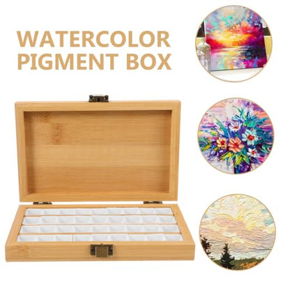 Watercolor Paint Palette Set 36 Empty Half Pans 4x6 Inch Wooden Travel Box Case for Acrylic Gouache Painting Amateur Hobbyists Painting Artists Lovers Back to School Supplies