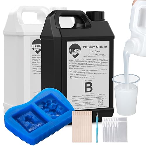 BBDINO Silicone Mold Making Kit 30A Platinum Liquid 2 Gallons Translucent | High Strength 1A:1B Mix Self-degassing Silicon Heat Resistant 446F Ideal for Molding of Resin/Jewelry/Candle/Concrete/Plaster - size: Clear 282 Oz