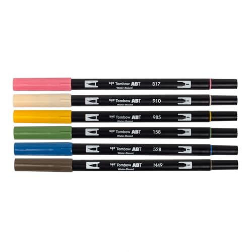 Tombow 72560 Dual Brush Pen Art Markers, Manga Illustration, Flower 6-Pack