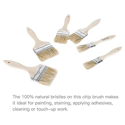 ETERNA 6Pack Household Chip Paint Brush 1inch 2inch 3inch Natural Bristles Wooden Handle Flat Brushes Set for Painting, Glue, Oil, Acrylic, Stain - color: 6 Pack- 1", 2", 3"