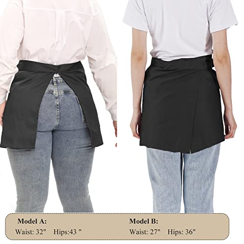 Server Aprons Large Size W 3 Pockets - Half Waist Apron in Black for Women Men - color: Black
