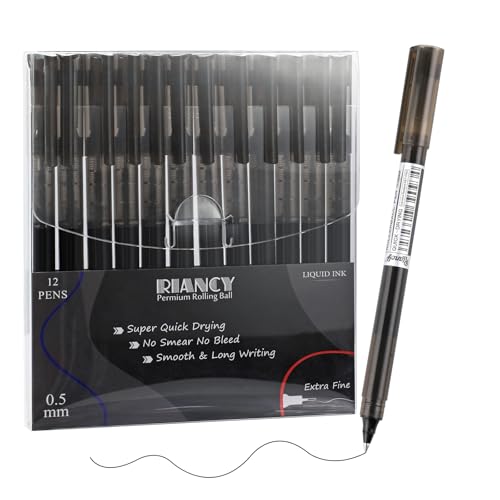 Black Fine Point Gel Pens 12Pcs 0.5mm Gel Ballpoint Pens Black Liquid Ink Pens No Smear No Bleed, Smooth Writing Pen for Journaling Note Taking Drawing Sketching Coloring Office School Supplies - color: 12 Black