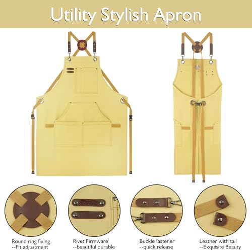 Kitchen Apron, Work Apron, Canvas Apron, Amber - color: Amber