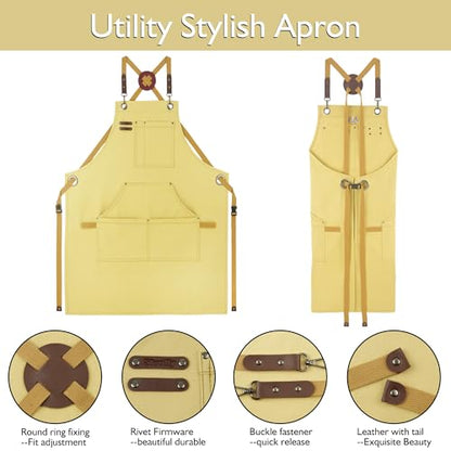 Kitchen Apron, Work Apron, Canvas Apron, Amber - color: Amber