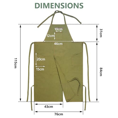 Full Coverage Pottery Apron Split Leg - 100% Cotton Canvas Potter's & Ceramics Aprons with Pockets for Women & Men - color: Green
