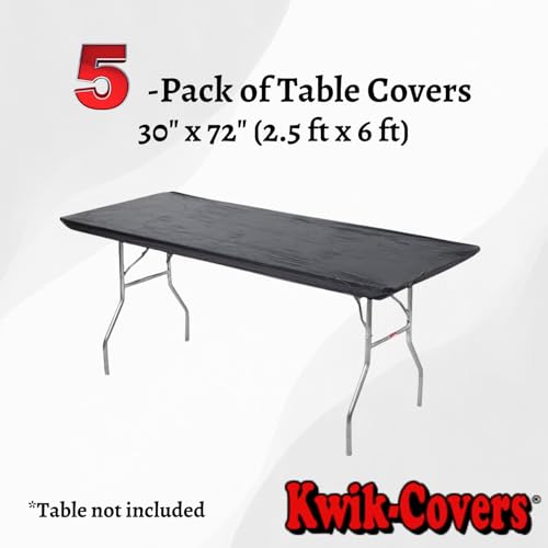 6' Rectangle Plastic Table Covers 30" x 72", Bundle of 5 (Black) - color: Black