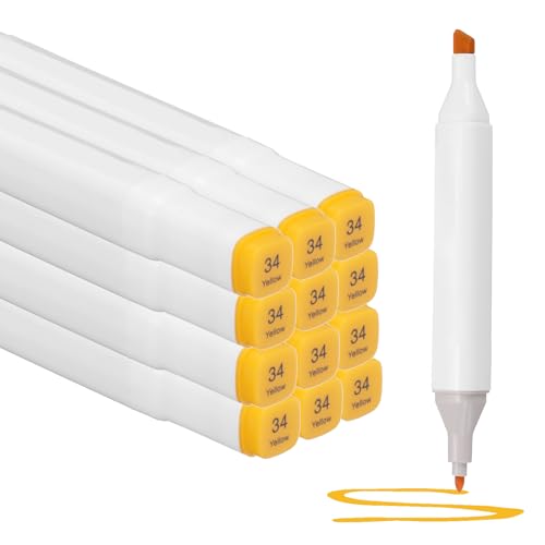 PATIKIL Dual Tip Alcohol Art Markers, 12 Pcs White Barrel Alcohol Markers with Brush Tip and Fine Tip for Illustration Artist Adult Coloring Drawing Permanent Sketching, Yellow - color: Yellow