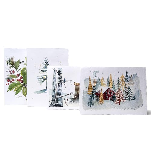 WANDERINGS Handmade Deckle Edge Blank Greeting Cards & Envelopes – Sympathy, Memorial & Thank You Cards – 300 GSM Cotton Paper – 20 Cards (4 Designs) – 5x7 Artisan Cards - color: Northern Art