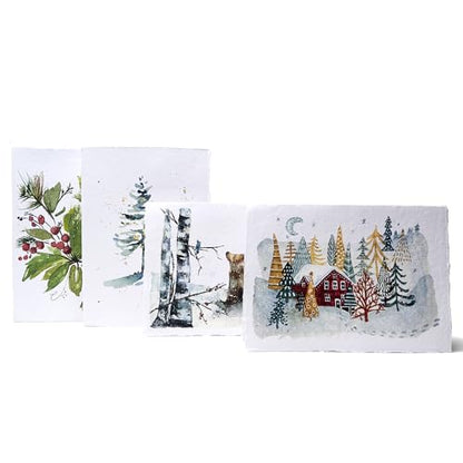 WANDERINGS Handmade Deckle Edge Blank Greeting Cards & Envelopes – Sympathy, Memorial & Thank You Cards – 300 GSM Cotton Paper – 20 Cards (4 Designs) – 5x7 Artisan Cards - color: Northern Art