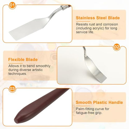 HARFINGTON 5pcs Palette Knife Painting Tool 2.95" x 0.79" Stainless Steel Art Spatula Pallet Knives Scrapers Tools with Plastic Handle for Acrylic Oil Canvas Mixing Spreading, Red/Silver - size: 2.95" x 0.79"