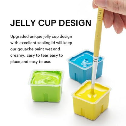 HIMI Deluxe 24 Colors Jelly Gouache Paint Gift Set – Complete Art Kit with Pad, Spray, Palette, Brushes, Painting Knife, Foldable Bucket & Refills for Beginners, Students & Artists - color: 24 Colors