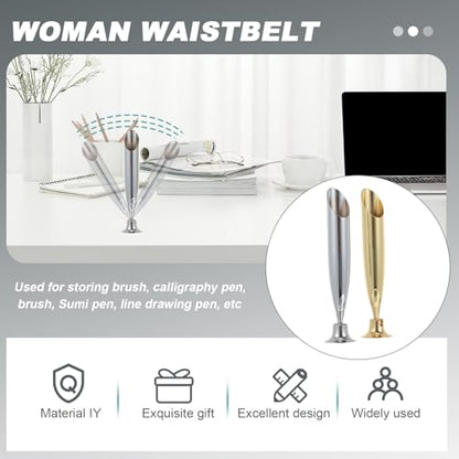 Ciieeo Single Pen Display Stand Organizer Metal Pen Holder 2pcs Metal Insertion Dip Pen Holder Pen Base Quill Fountain Desktop Pens Base - color: Silver Golden, size: 8.2x1.7x1.2cm