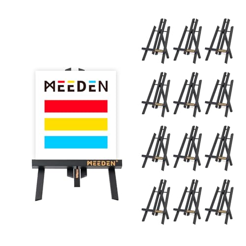 MEEDEN Mini Tabletop Easel Stand: 12" x 12 Pack Pine Wood Table Top Stand | Black Mini Wooden Display Easel for Painting Sign Picture Party Classroom - color: Black, size: 12in-12pcs