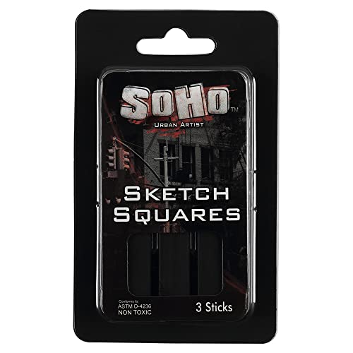 Soho Urban Artist Charcoal Sketch Squares - Drawing Charcoal for Artists, Students, Blending, Live Figure Drawing, & More! - [Black - 3 Pack] - color: Black, size: 3 Count (Pack of 1)