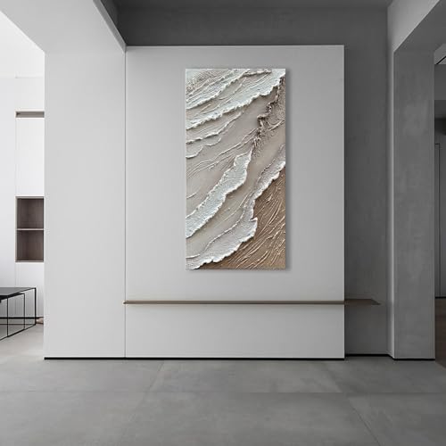 NANKAI Art 48x24 Inches White Thick Texture Abstract Oil Painting Hand-Painted Ocean Landscape Oil Painting Home wall Decorative Art Oil Painting - color: Nkhb245