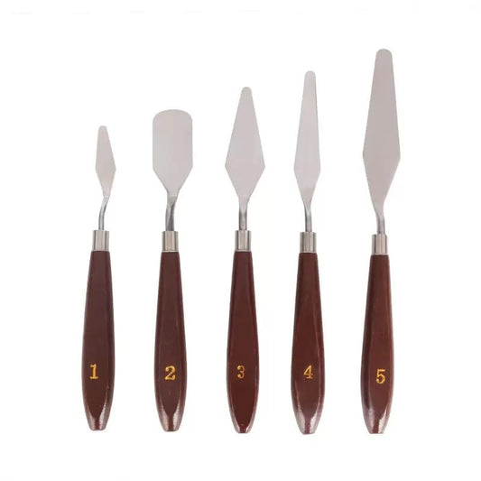 PUFUAII 5 PCS Painting Knives Stainless Steel Spatula Palette Knife Oil Painting Accessories Color Mixing Set for Oil, Canvas, Acrylic Painting (drak brown) - color: Brown
