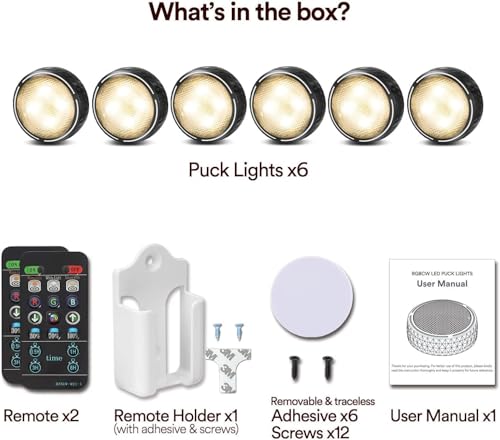 LED Puck Lights with Remote Battery Operated Under Cabinet Lighting Wireless Stick on Lights Color Changing Timer Tap Lights for Cabinets Shelves Closets Display Case - 6Pack Black | 3x1.2in, Wireless, Adhesive Stick on, Push Tap Lights for Cabinet, Kitch