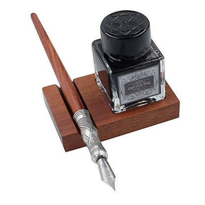 Antique Wooden Stem Pen Handcrafted Calligraphy Pen Set Dip Nib Pens-Writing Case With Black Ink Pen Wooden Holder Cartridges LL-184