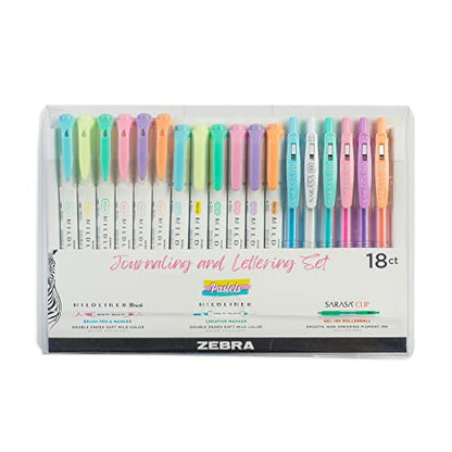 Zebra Pen MILDLINER Highlighter, Brush & SARASA Gel Pen Set, Assorted 18-Pk | Includes 6 MILDLINER Highlighters, 6 Brush Pens, and 6 SARASA Clip Gel Pens, Ideal for Journaling and Hand Lettering (76018) - style: Calligraphy and Journaling Set