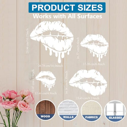 MAYJOYDIY Lips Stencil - 4 Sizes, 6-12inch Kiss & Bleeding Lips, Paint Brush Included for Furniture, Wood, Canvas, Paper, Wall - color: 4 Sizes Lips