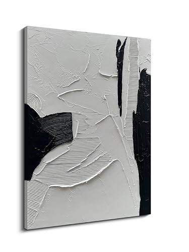 NANKAI Art Hand-painted Black and White Texture Oil painting Modern minimalist Abstract art 45x30 inch large home wall deco art painting - color: NKHB149
