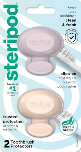 Steripod Clip-On Toothbrush Protector, Pink/Blue, 2 Count - color: Pink and Blue, size: 2 Count (Pack of 1)
