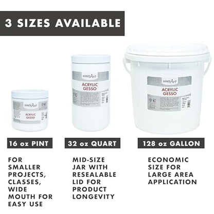 Handy Art Acrylic Gesso, 16 oz, White, Primer for Canvas, Wood, & Artist Painting Surfaces, Enhances Acrylic Paint Adhesion, Low Viscosity, Thick Coverage, Certified Safe & AP Non-Toxic, Made in USA - color: White Gesso, size: 16 Fl Oz (Pack of 1)
