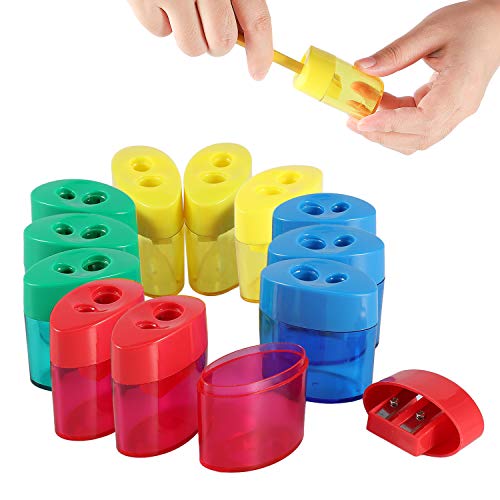 KIDMEN 2-Hole Pencil Sharpener - Handheld, 12 Pack for Kids