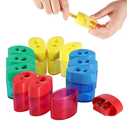 KIDMEN 2-Hole Pencil Sharpener - Handheld, 12 Pack for Kids