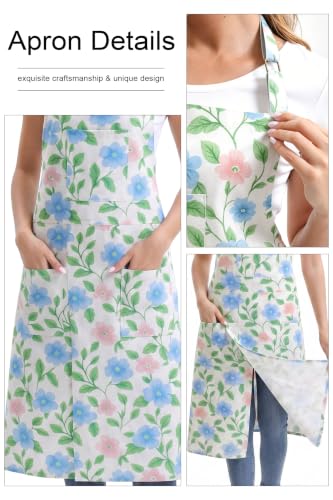 Nanxson Pottery Apron Split Leg with 3 Pockets & Adjustable Buckle | cotton material,Long apron,adjustable waist tie,for Pottery Ceramic Wheel DIY Art Garden - color: Blue Flower