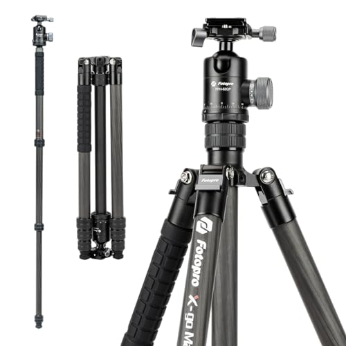 Fotopro 68" Carbon Fiber Travel Tripod, Heavy Duty Camera Tripod with Ball Head, Detachable Monopod with Quick Release Plate and Bag, Load up to 12KG/26lbs - color: Black, size: 68" Max (Carbon Fiber)