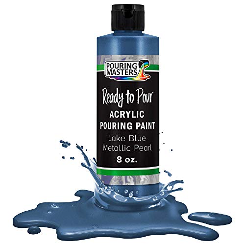 Pouring Masters Lake Blue Metallic Pearl Ready to Pour Acrylic Pouring Paint - Premium 8-Ounce Pre-Mixed Fluid Acrylic Paint - Fluid Art Supplies for Canvas, Wood, Paper, Tile & Rocks | Ready to Pour, Premium Pre-Mixed Fluid Acrylic Paint - Fluid Art Supp