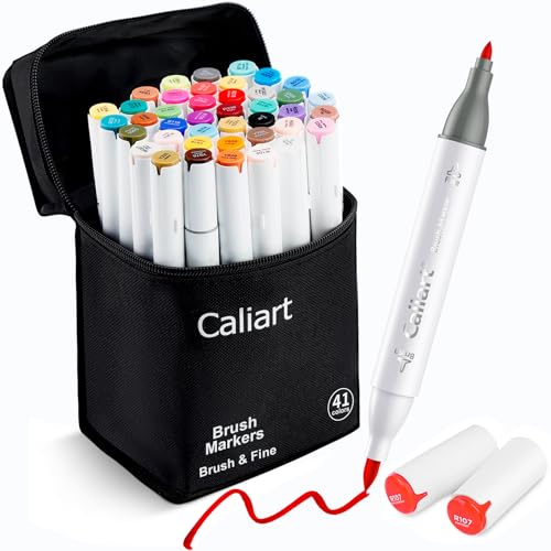 Caliart Alcohol Markers 41 Colors Brush & Fine Dual Tip Art Markers Pen Set - style: Brush & Fine Tip