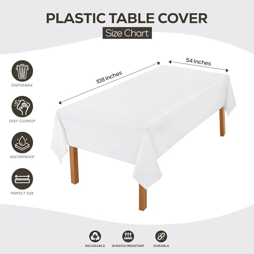 Utopia Kitchen Plastic Table Cloth Disposable [White, 12 Pack] | 54x108 Inch Rectangle Tablecloth Waterproof Stain Resistant Party Table Cover - color: White, size: 54X108 Inch - 12PC