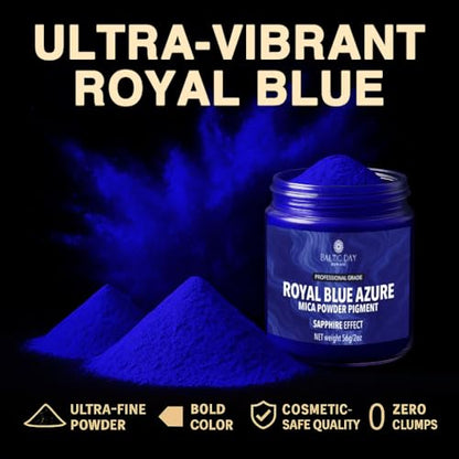 BALTIC DAY Royal Azure Blue Mica Powder 2 oz (56g) – Shimmering Blue Pigment for Epoxy Resin, Soap Making, Candle Dye, Slime, Nail Art, Bath Bombs, Acrylic Pouring & Crafts - color: Royal Azure