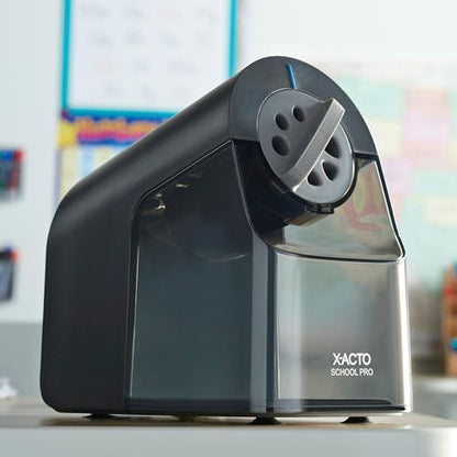 X-ACTO Pencil Sharpener, School Pro Electric Sharpener, Black, With Six Size Dial, XL Shavings Bin - Heavy Duty, Classroom Supplies