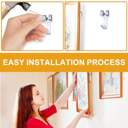 303Pcs Picture Hanging Kit, Picture Hangers Assorted Kit with Heavy Duty Wall Hooks, Sawtooth, Picture Wire, D Rings, Hardware Nails, Eye Hooks, Silver Heavy Duty Frame Hooks - size: Silver