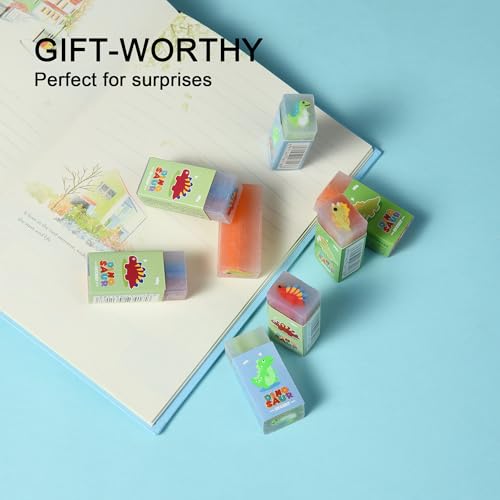 HILAZA 18Pcs Cute Dinosaur Erasers for Kids Bulk, Kawaii Fun Pencil Jelly Erasers for School Classroom Supplies Prize Gifts Party Favors - style: DINOSAUR