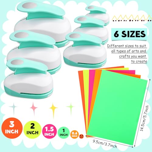 CHENGU 6 Pcs Circle Punch Set 3in/2in/1.5in/1in/0.6in/0.3in Scrapbook Hole Punchers Crafting with 10 Sticker Paper Round Cutter Scrapbook for Office Supplies DIY Albums Photos(Mint Green) - color: Mint Green, style: Circle