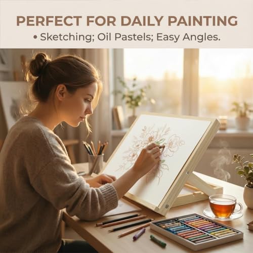 Tabletop Easel, Adjustable & Portable Desktop Art Stand, 13”x9” Solid Pine Wood Drawing Board for Painting, Drawing Canvas & Sketchbooks, Perfect for Adults & Artists