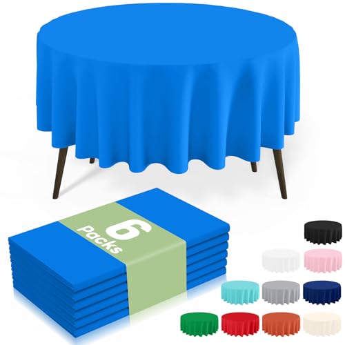 misaya 6 Packs Plastic Table Cloth Blue Disposable Tablecloth - color: Blue, size: 84" Round