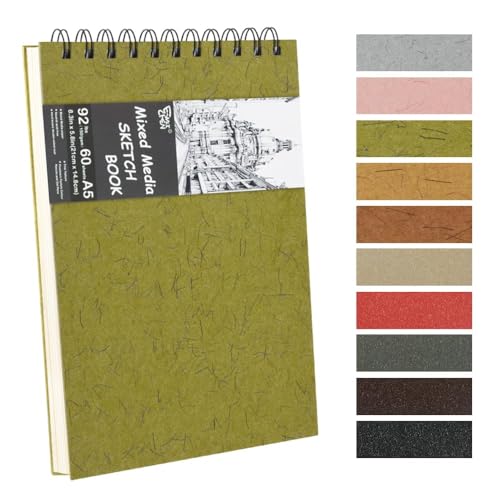 8.3x5.8 Sketch Book,Art Sketchbook for Drawing Pad,Mixed Media Sketchbook - color: TopSpiral-NatureWhite-Green