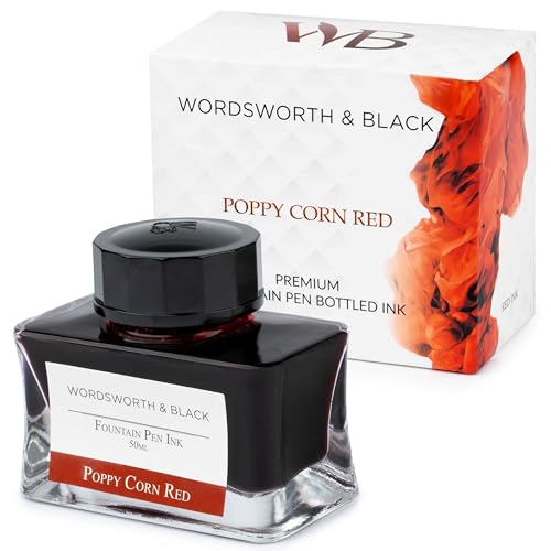 Wordsworth & Black Fountain Pen Ink Bottle, 50ml, Red, Smooth | For Calligraphy, Drawing Journaling, Vivid Saturated Colour, Quick-Drying, Water-Based, Non-Toxic, No Smudge, Vegan