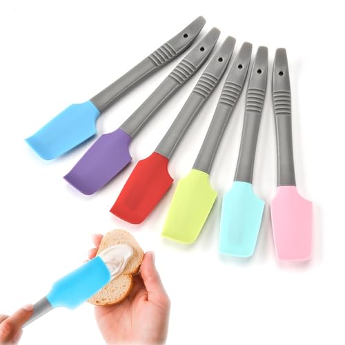 6 Pcs Mini Spatula Silicone,Curved Small Spatula,Spatulas For Kitchen Use,For Kitchen Cooking & Baking,For Use Wet Pet Food Can Jar Cooking Frosting Or Mixing