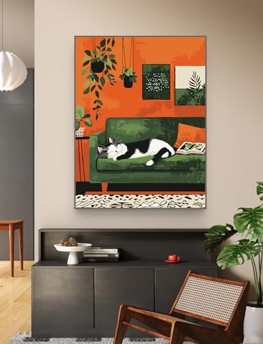 ZRIZQ Paint by Numbers Kit for Adults Beginner,Cat Sleeping Bedroom,16x20 | Full set with wooden brushes,rolled canvas,rich paints.Calming activity.Beginner friendly.Just open and paint. - color: 16"X20"Rolled Canvas(Frameless)-Cat 19