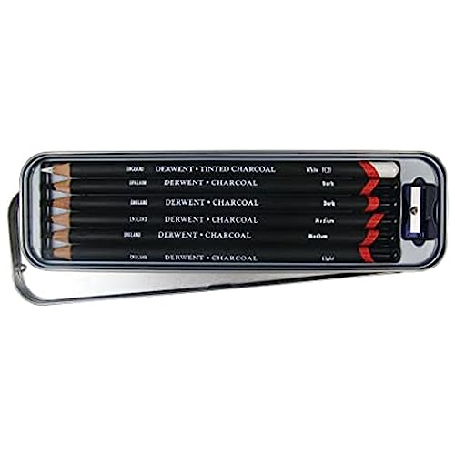 Derwent Charcoal Pencils, Metal Tin, 6 Count (0700838) - size: 6 Count (Pack of 1), style: Metal Tin