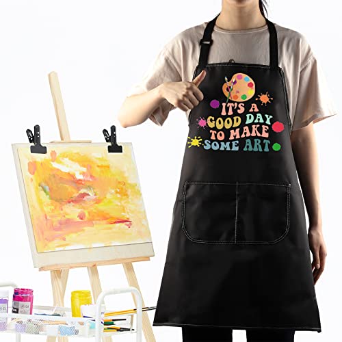WZMPA Artist Painters Apron With Pockets - It's A Good Day to Make Art - Adjustable Apron for Teacher, Lover, Student Gift - color: Make Art Apron Bl