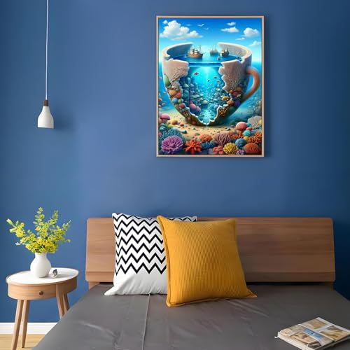 Shouruihua Diamond Painting Kits for Adults, Ocean in A Cup Diamond Art Kit | Ocean, Gem Art, Diamond Dotz Kits, Underwater World Scene Diamond Dots, Full Round Drill Diamond Painting Kits, 11.8x15.7 in - color: Ocean in A Cup