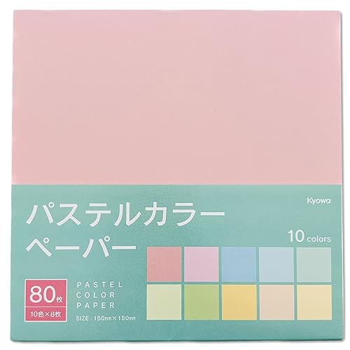 Origami Paper 80 Sheets, 10 Pastel Colors, 6 Inch Square, Made in Japan | By Kyowa Shiko since 1966, thin crisp sheets, holds creases, cranes & decorations, kids & adults, classroom craft, 15 cm